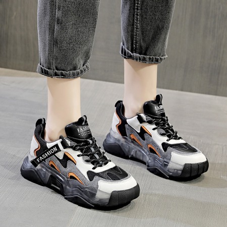 Women's Autumn New Casual Sports Shoes Color Matching Thick-Soled Breathable Plus Velvet Shoes