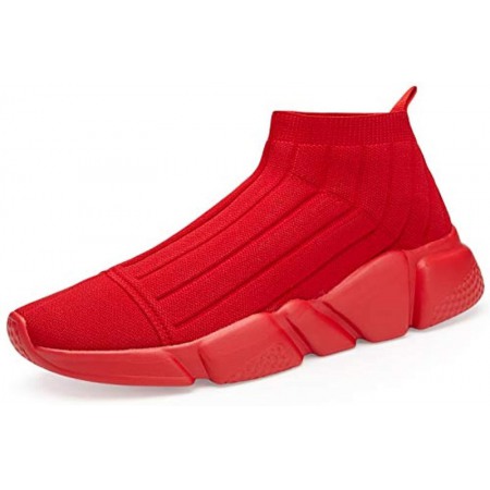 Men's Breathable Knit Slip On Sneakers Lightweight Athletic Casual Sports Shoes All Red